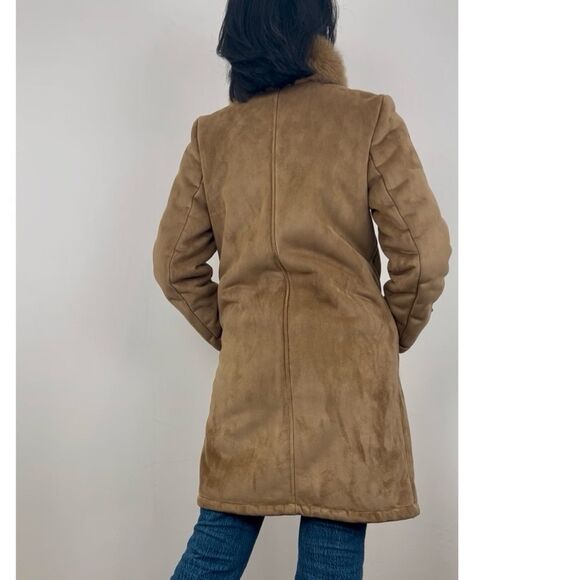Vintage Brown Tan Dana Buchman Faux Fur Shearling Coat with Fur Collar - Picture 4 of 8